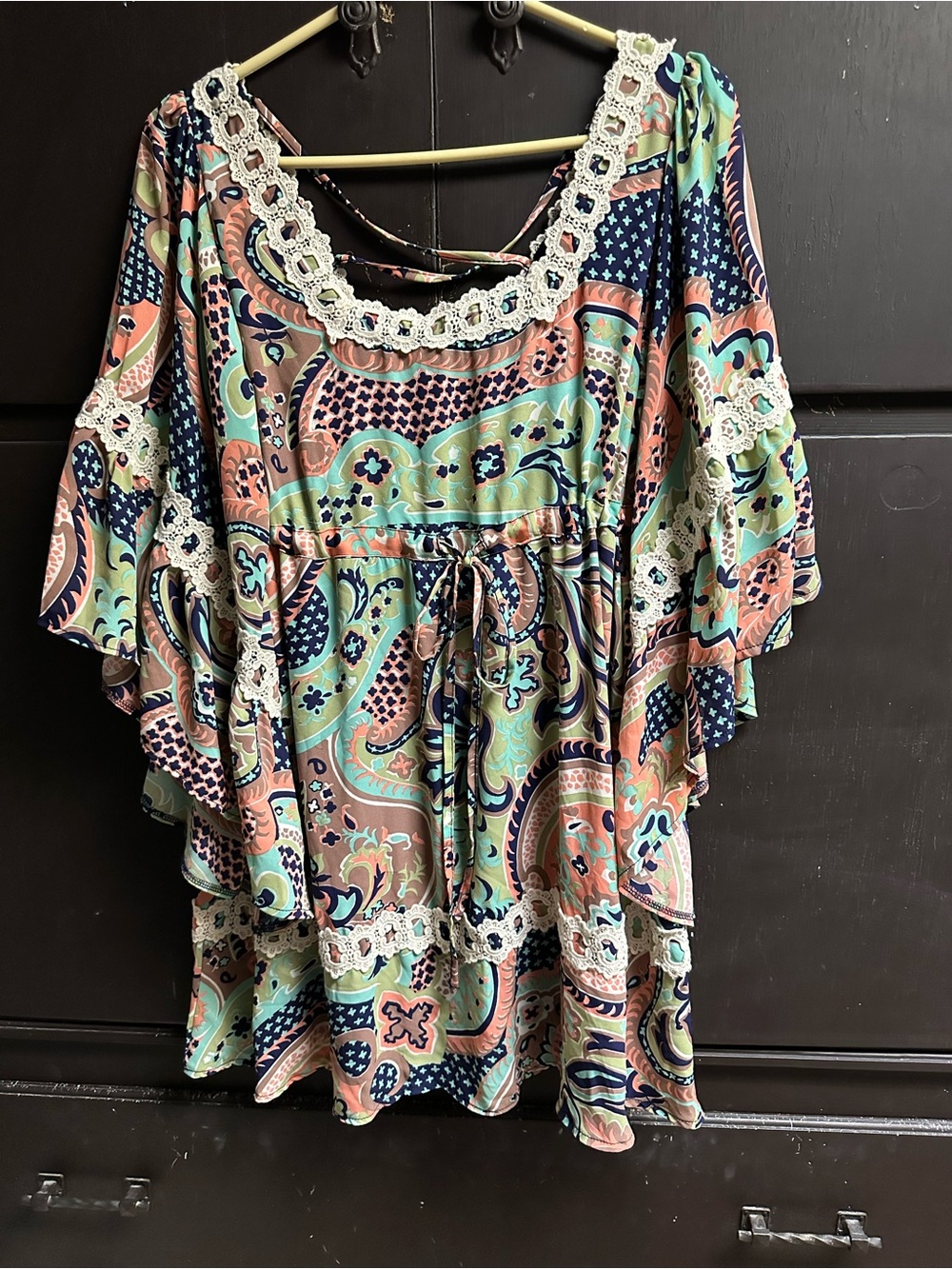 Judith March Paisley Crochet-Trim Tunic in Mint, Coral & Navy
